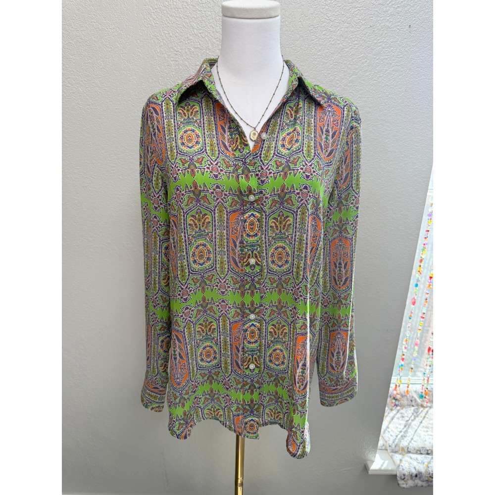 Chaps Green Floral Paisley Chiffon Lightweight Long Sleeve Blouse